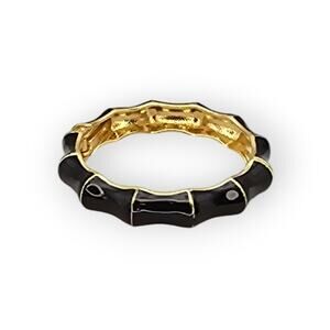 Black and Gold Bangle – Elegant Enamel Bamboo Hinge Bracelet